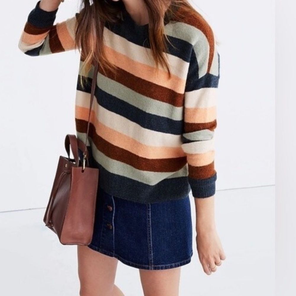 Madewell  Elmwood Pullover Striped Crewneck Sweater Alpaca Wool Blend Size XS